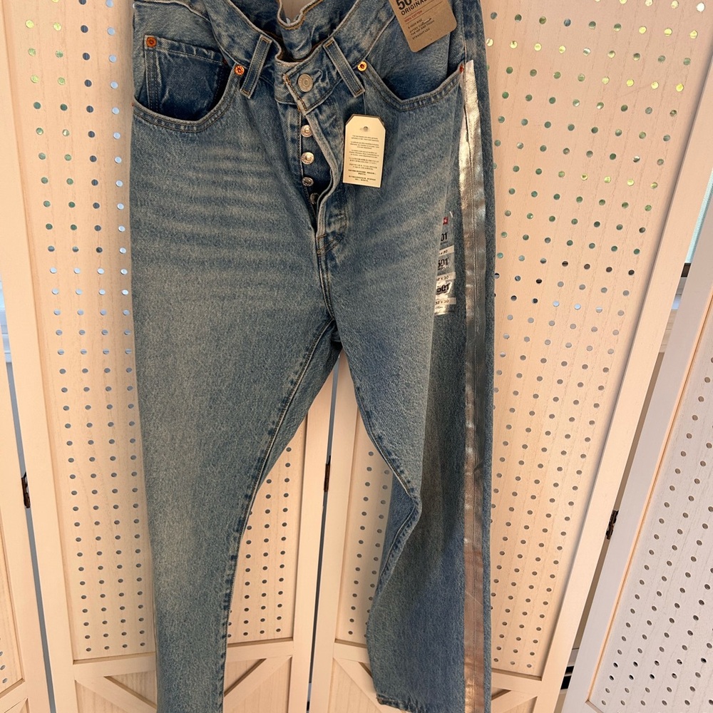 Levi's Classic Blue Straight Leg Jeans with Silver Stripe